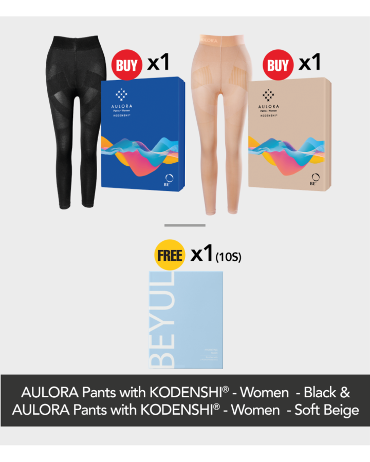 Buy 1x AULORA Pants with KODENSHI® - Women - Black + 1x AULORA Pants with KODENSHI® - Women - Soft Beige Free 1x BEYUL Hydrating Mask (10s)
