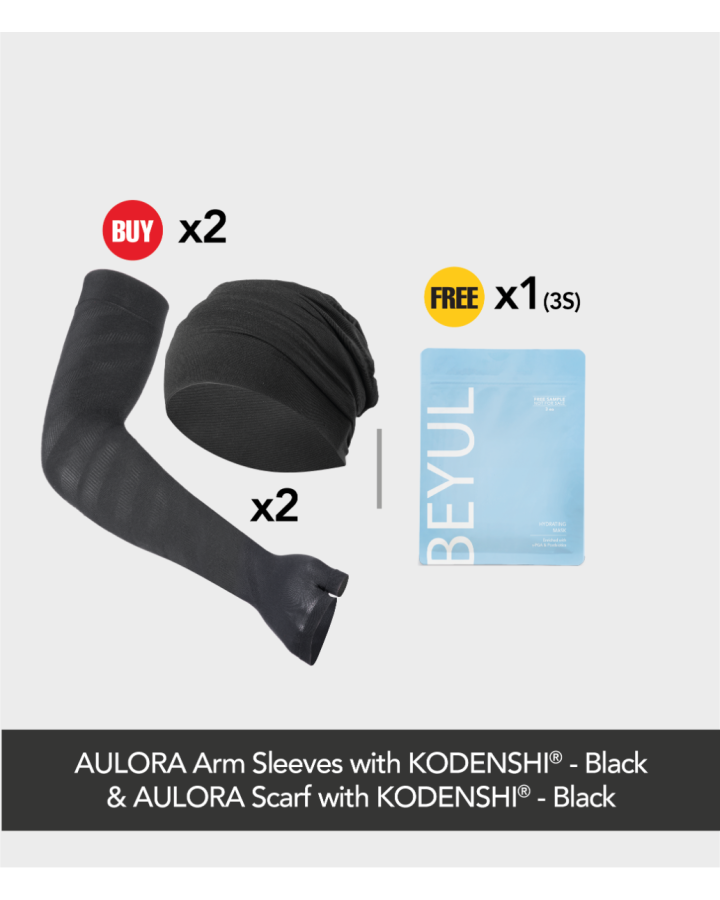 Buy 2x AULORA Arm Sleeves with KODENSHI® - Black + 2x AULORA Scarf with KODENSHI® - Black Free 1x BEYUL Hydrating Mask (3s)