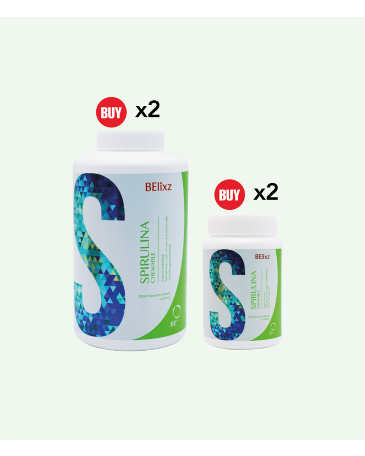 Buy 2x BElixz SPIRULINA CHEWABLE (3000T) Free 2x BElixz SPIRULINA CHEWABLE (500T)