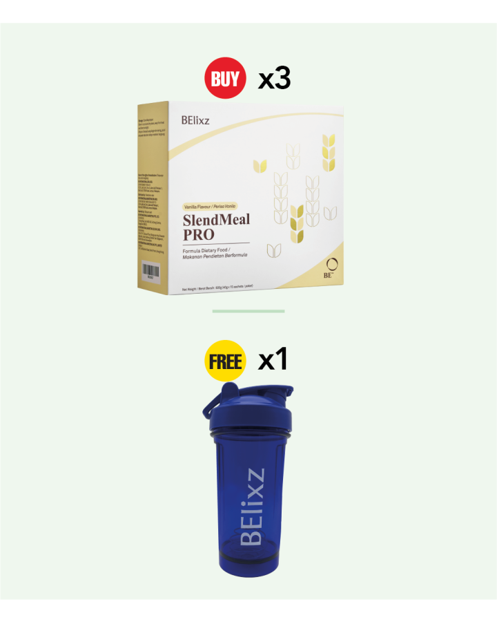 Buy 3x BElixz SlendMeal PRO (15s) Free 1x BElixz SHAKER (BLUE)(500ML)