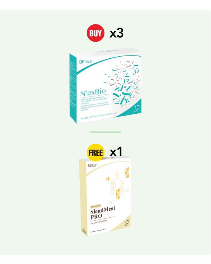 Buy 3x BElixz N'exbio (30s) Free 1x BElixz SlendMeal PRO (4s)
