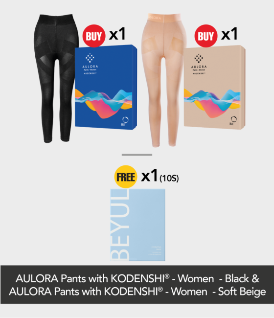 Buy 1x AULORA Pants with KODENSHI® - Women - Black + 1x AULORA Pants with KODENSHI® - Women - Soft Beige Free 1x BEYUL Hydrating Mask (10s)
