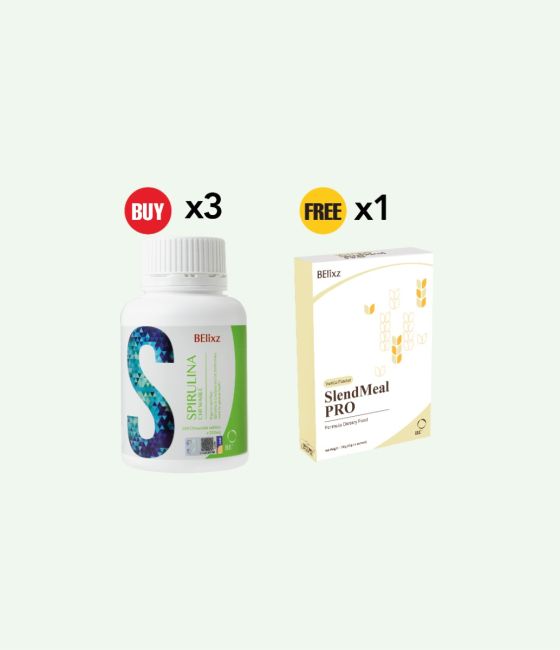 Buy 3x BElixz SPIRULINA CHEWABLE (500T) Free 1x BElixz SlendMeal PRO (4s)
